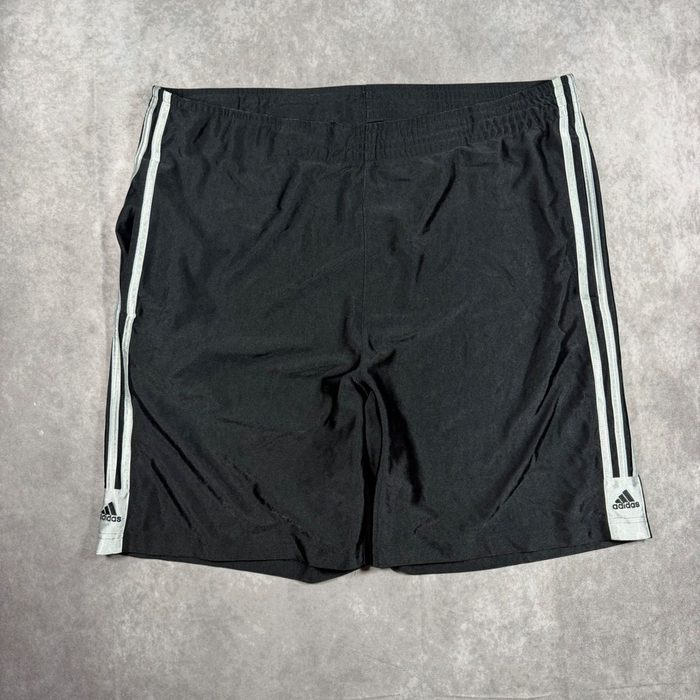 Adidas Mens XL Black Athletic Gym Training Shorts White 3 Stripe Elastic Waist